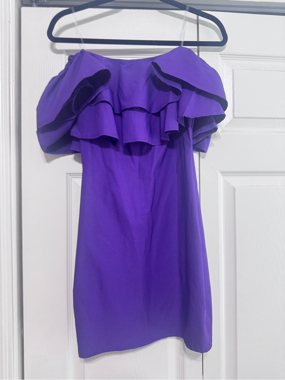 Blue Blush Purple Off the Shoulder Ruffle Mini Dress